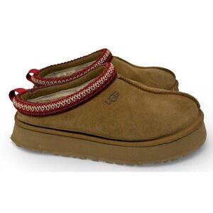 UGG Tazz II Platform Slippers Womens 10 Chestnut Tan Red Suede UGGbraid Trim